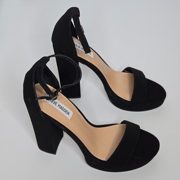Steve Madden Entourage Black Ankle Strap Dress Block Heel Sandal Shoes Sz 9.5 - Picture 3 of 12